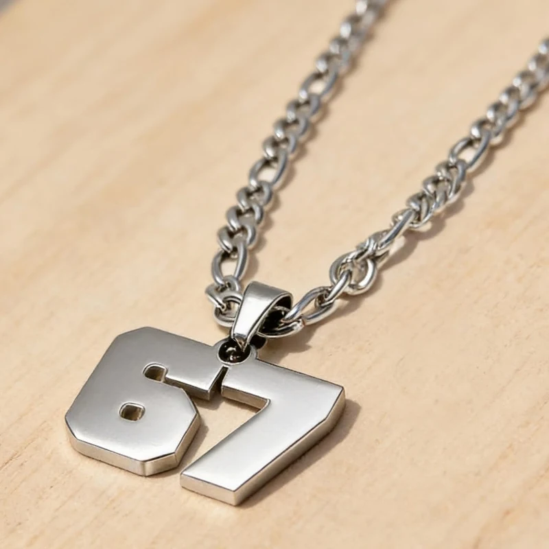 Collar con Colgante de Número 67 de Acero Inoxidable para Mujeres y Hombres, Cadena de Moda con Número de la Suerte, Joyería para Fiestas, Regalos, Collar 67