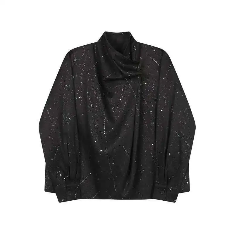 LUZHEN 2026 Asymmetric Sleeve Scrawl Fashion Long Pleated Shirts Personalized Muslim Streetwear High Quality Men Blouses JY8847