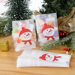 50pcs Merry Christmas Baking Packaging Bags Cartoon Christmas Snowman Snack Candy Bag Cookies Candy Storage Bag Xmas Party Decor