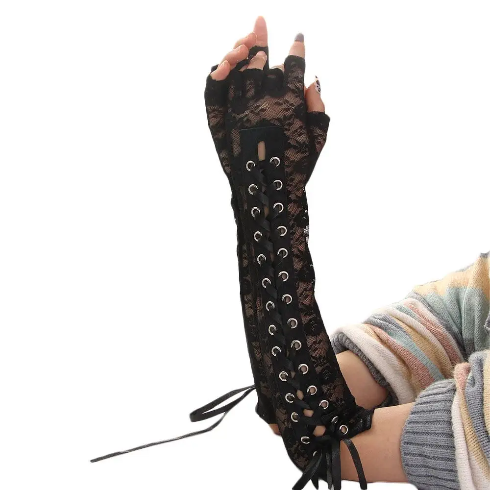 

Long Women Hollow Floral Steampunk Sexy Lace Mittens Cosplay Costumes Accessories Wedding Party Gloves Clubwear