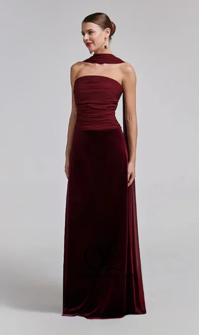 Cuyun vestidos de baile longos de veludo sem alças com cachecol, vestidos de festa femininos personalizados, linha a, vestido de festa de casamento para dama de honra