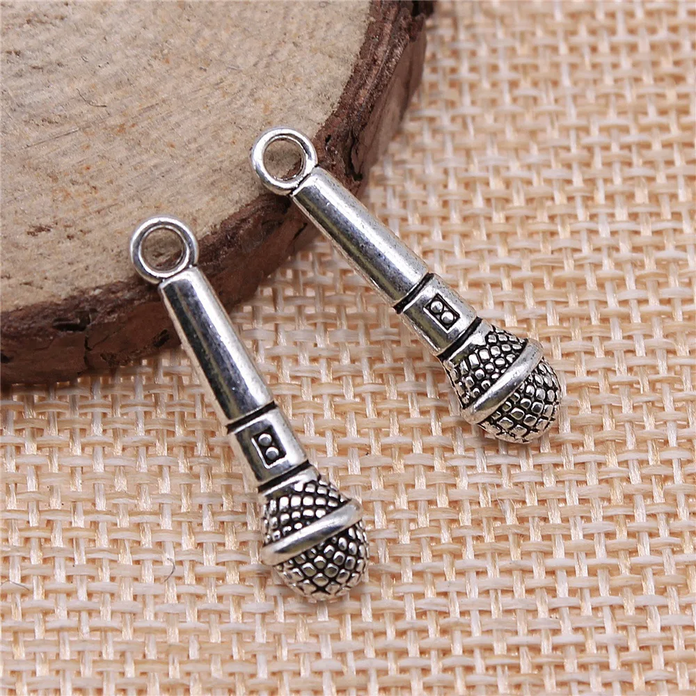 10Pcs/Lot  Charms Microphone 25x7mm Tibetan Bronze Silver Color Pendants Antique Jewelry Making DIY Handmade Craft