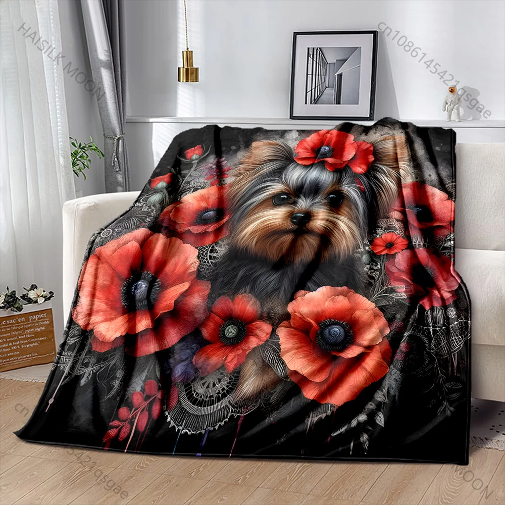 Outdoor Kids Yorkshire - Yorkshire terrier e flores cobertor quente