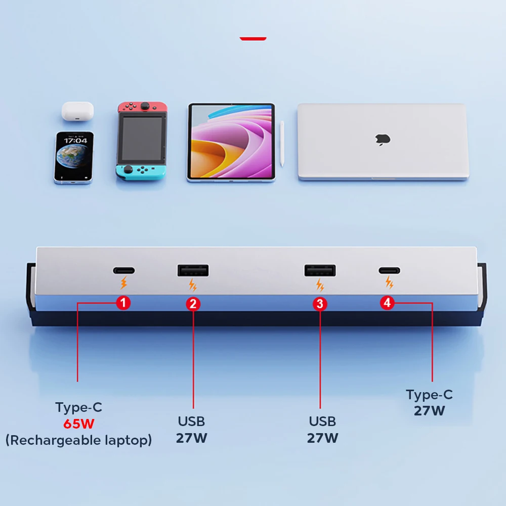 For Tesla Model 3 Highland 2024 65W Expansion Dock Central Control Charging Shunt USB HUB Accessories Extender Fast Intelligent