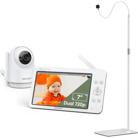 bonoch 7" 720P HD MegaView Baby Monitor with Camera and Audio with 61" Adjustable Height Floor Stand Holder