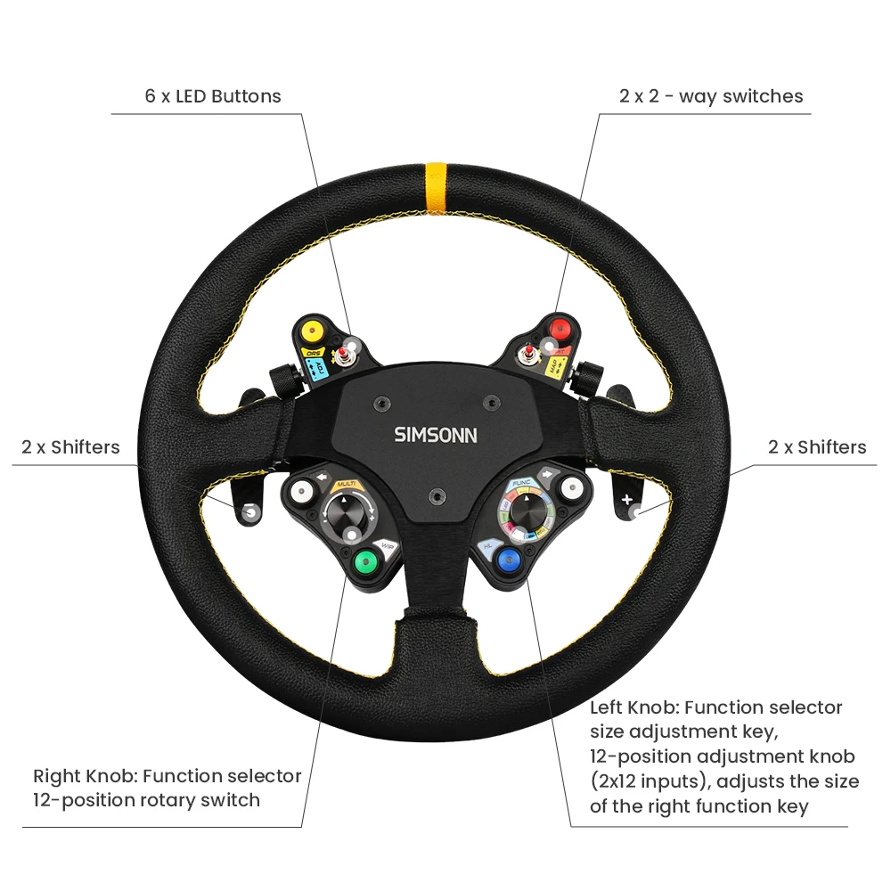 SIMSONN Sim Racing Steering Wheel PC Racing Wheel LED Button Gaming Paddle Shifter RacingWheel And Pedals