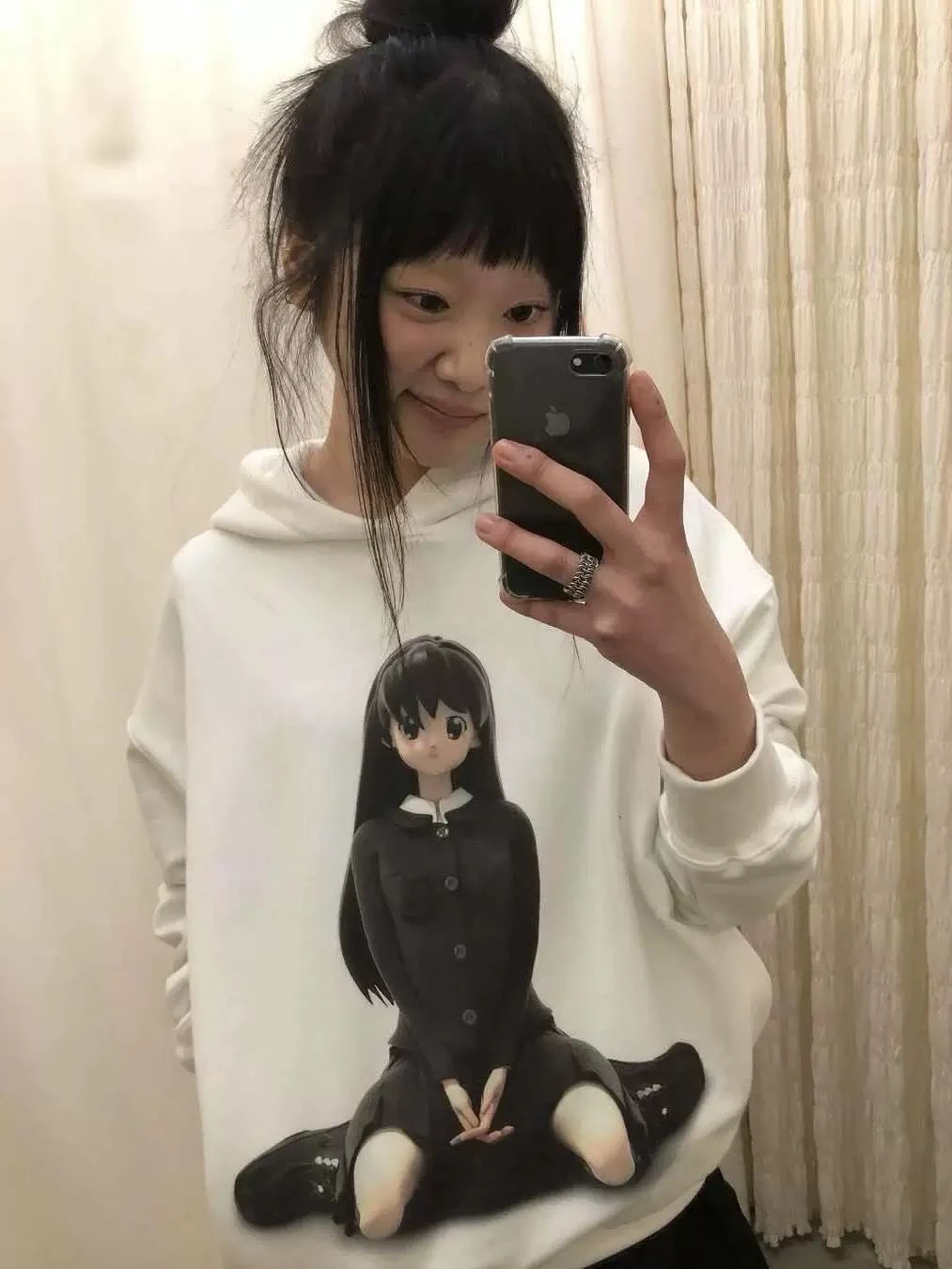 Retro American INS Cartoon Girl Print Fce Hoodie Damen Lose Weiß Herbst Winter Faionable Long Sve Polyester Baumwolle...