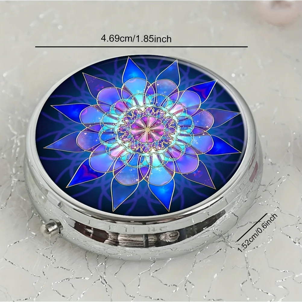 Blue Flower Round Pill Box,Household Portable Medicine Storage Box,3-grid Sub-packaging Medicine Box For Outdoor Travel & Office