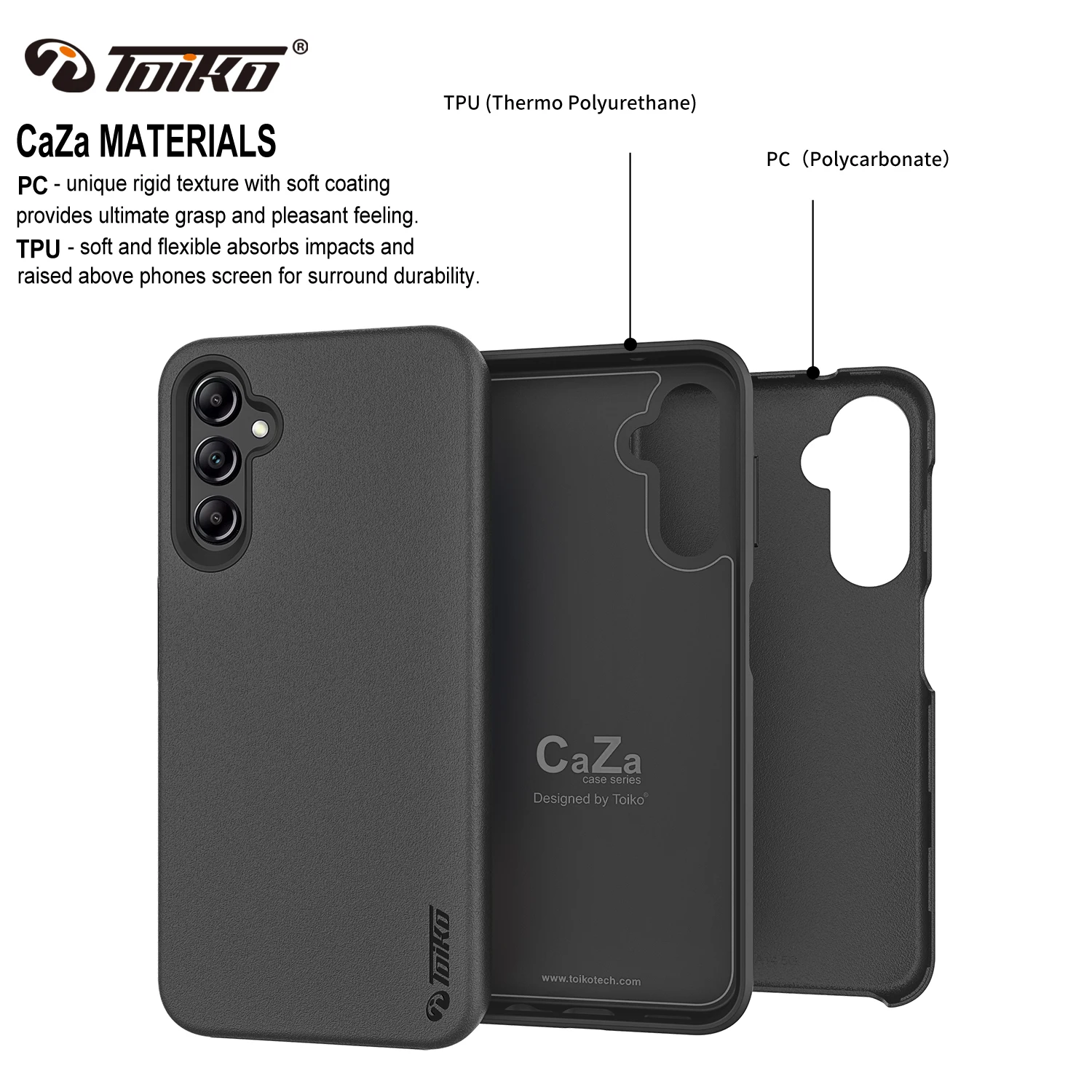 TOIKO CaZa 2 Layer Shockproof Case for Samsung Galaxy A14 A24 A34 A54 Armor Shell Hard PC Soft TPU Hybrid Protective Back Cover