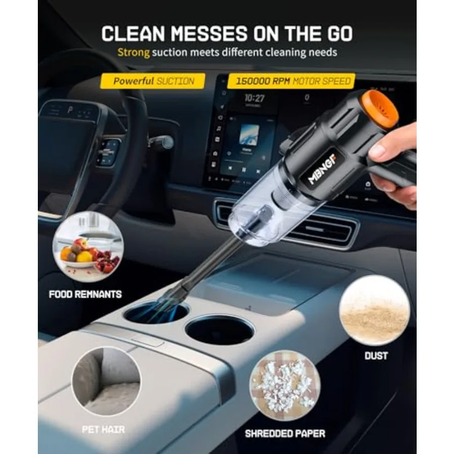Portable Cordless Car Vacuum with High Power Suction Blower Function, Ebony Black ABS Plastic Handheld Cleaner for Car/Home/Des view 4