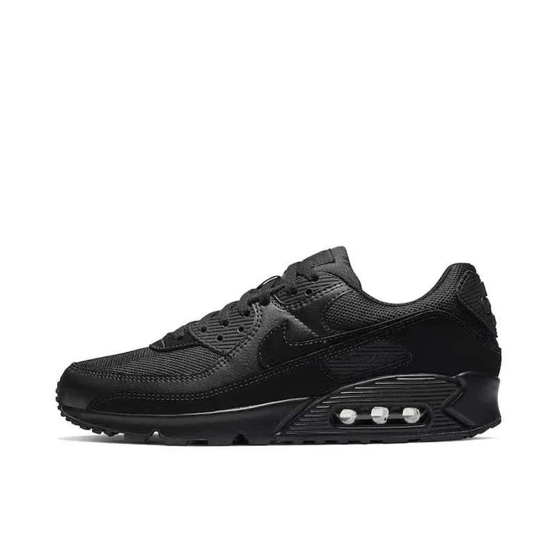 Nike Air Max 90 Men's Women's Running Shoes Retro Fashion Comfortable Fabric Shock Absorption Non-slip Low-top Air Cushion Black