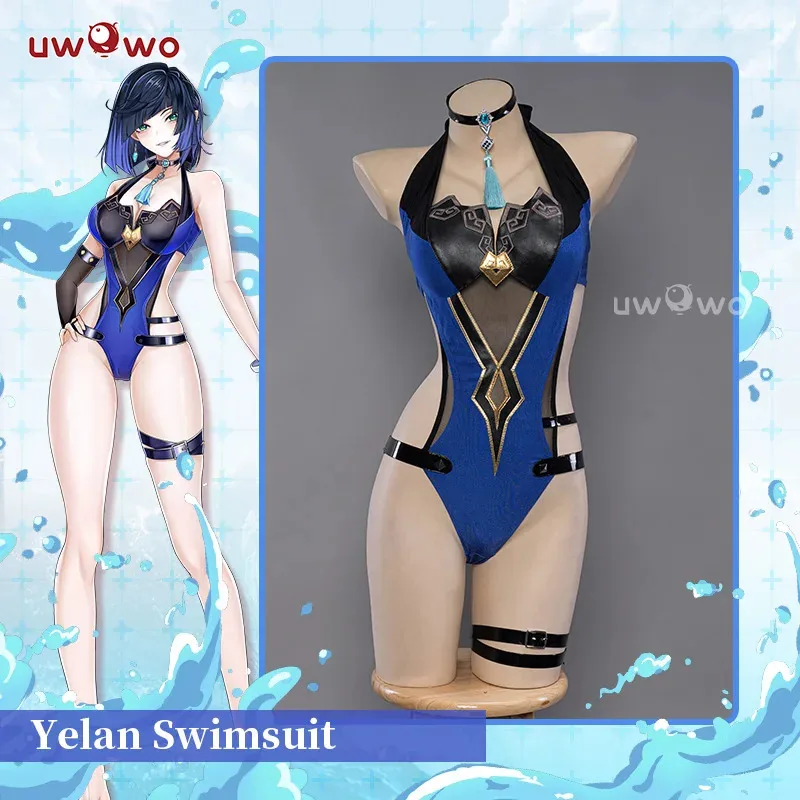 

qq28LQLAST BATCH UWOWO Genshin Impact Yelan Costume Exclusive Swimsuit Bodysuit with Accessories Hallloween Cosplay Outf