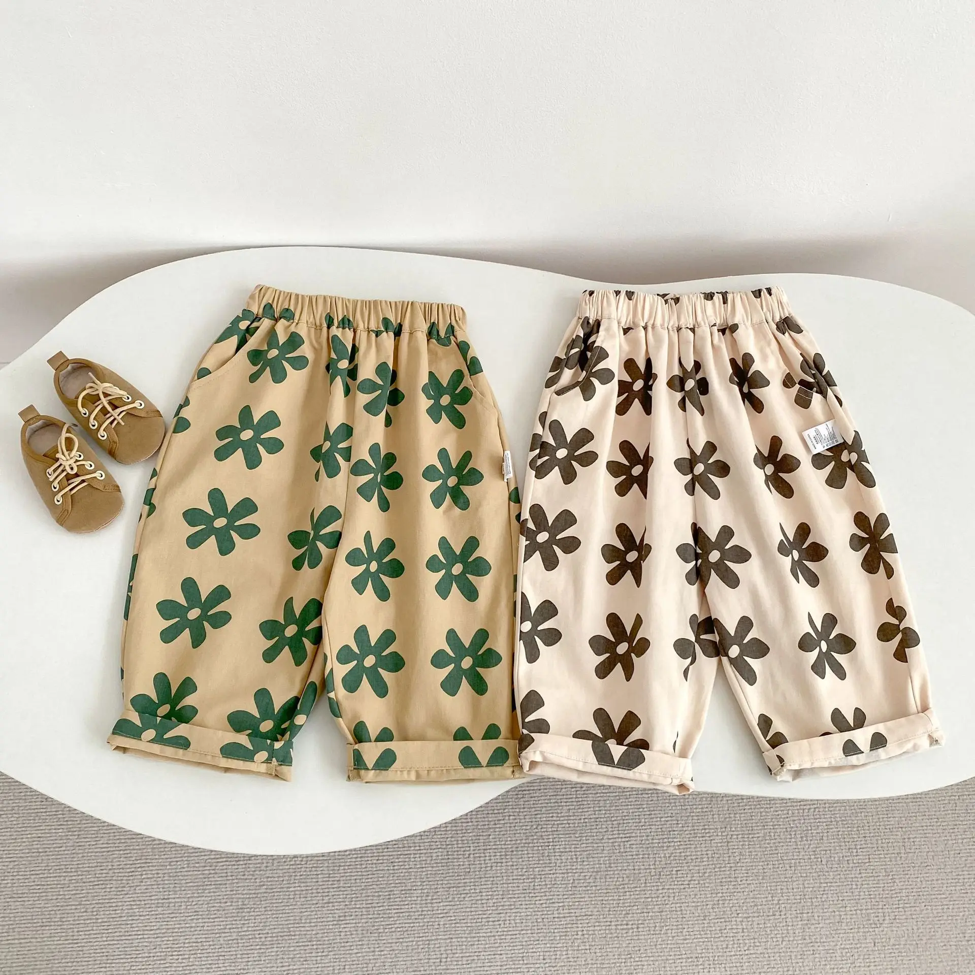 

Новая осенняя детская одежда для детей 0-3 лет, модные повседневные брюки для мальчиков и девочек, свободные брюки с принтом