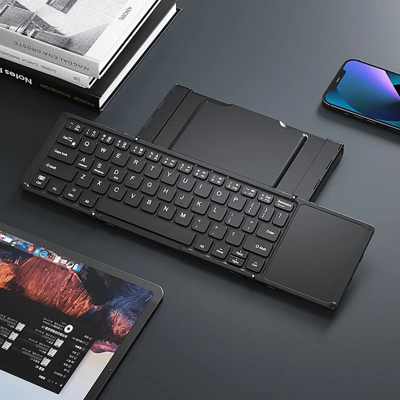 BOW Folding Wireless Tri Bluetooth Keyboard with Touchpad External Notebook Phablet Magic Control Keyboard