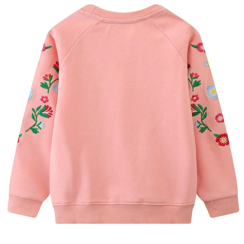 Toddler Girl Sweatshirts Elaborated Embroidered Flower Crewneck Pullover Sweatshirt Kids Casual Simple Trendy Long Sleeve Blouse