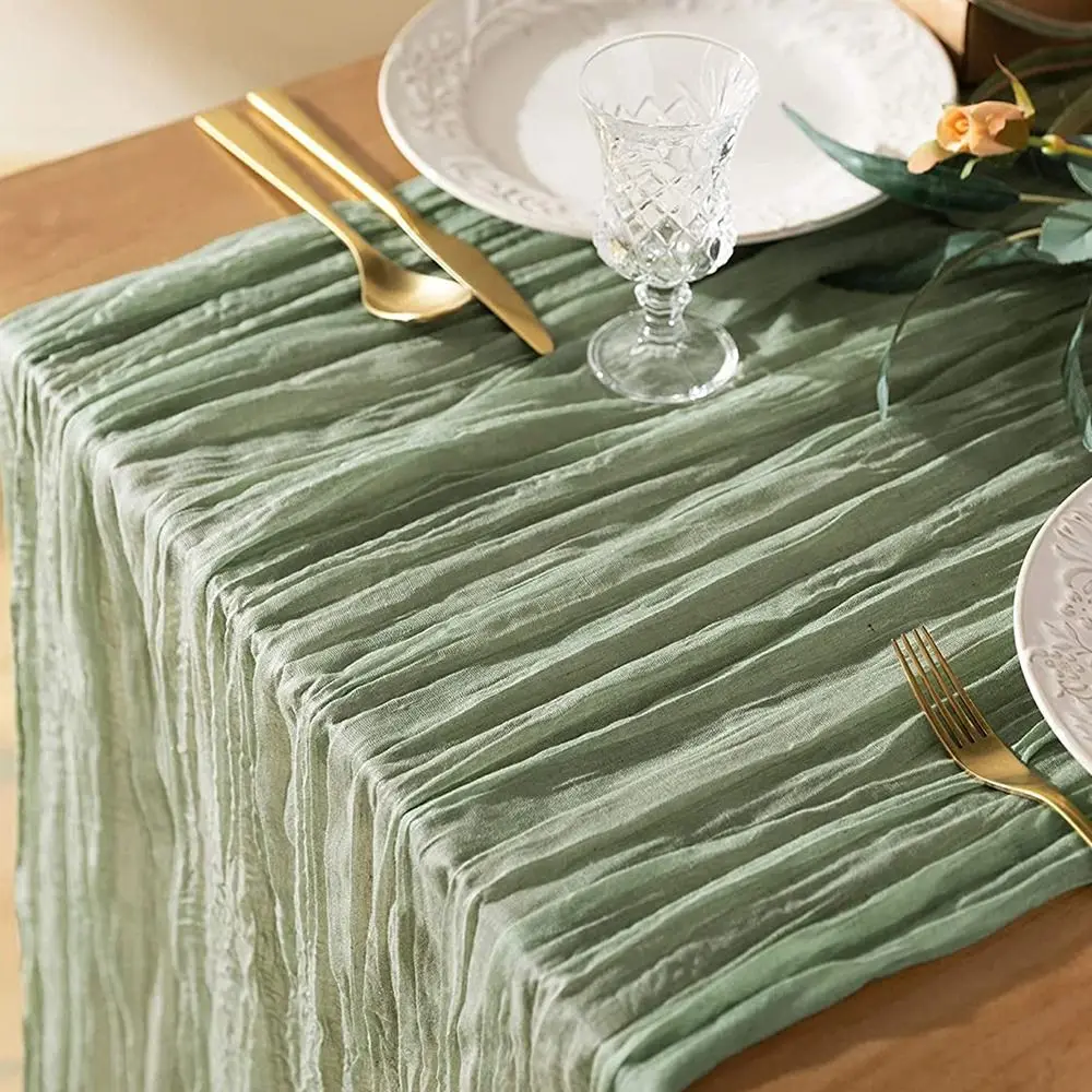 Vintage Table Runners 90x180/300cm Boho Cheesecloth Table Setting Multi-color Rustic Country Wedding Decoration Birthday