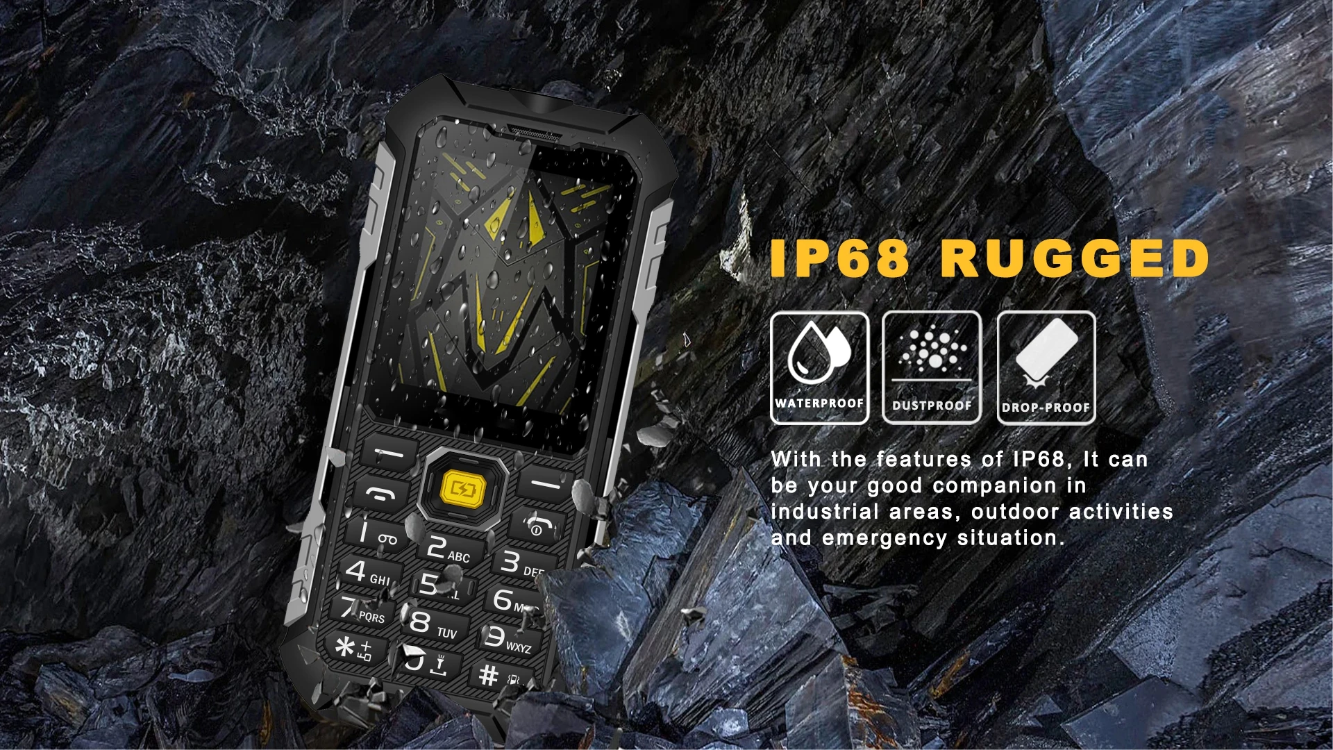 EAOR 4G Feature Keypad Phone Waterproof Rugged 4500mAh Power Bank High Brightness Torch Volume Side Key SOS One Click Dialing