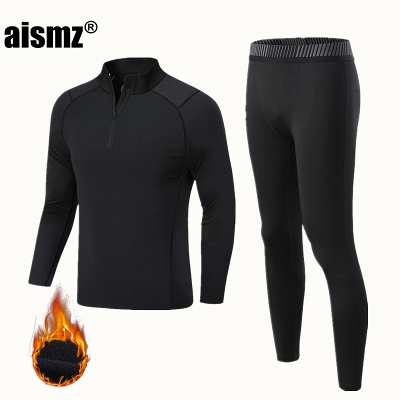 Aismz Winter Thermal Underwear Men & Boy Warm Sport First Layer Rashgard Fleece Compression Quick Drying Second Skin Long Johns