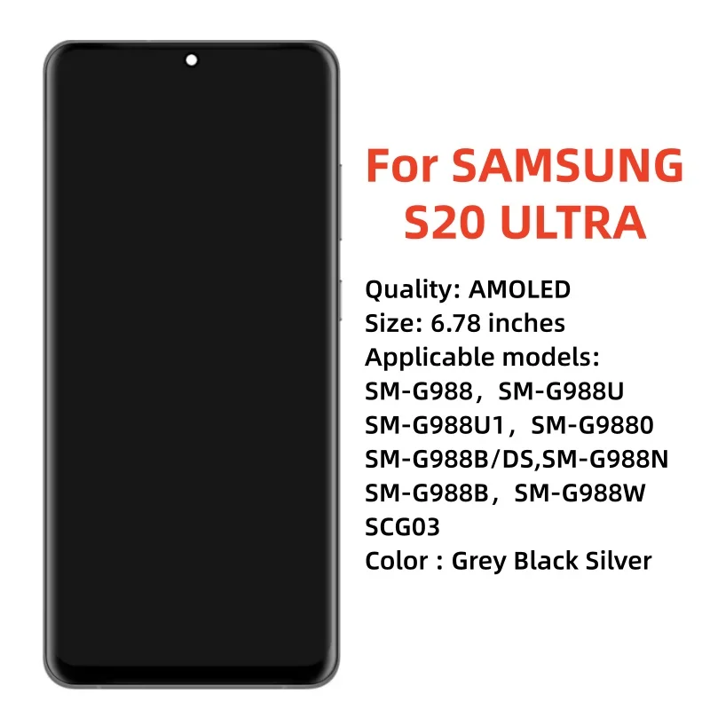 6.78'' OLED S20 Ultra For Samsung Galaxy S20 Ultra 5G G988B G988U G988W OLED Screen With Frame Digitizer Assembly Replacement