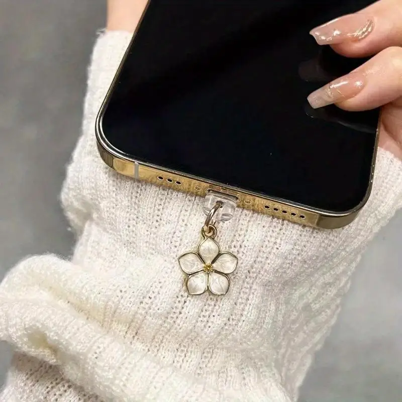 

1 Piece Hanging Pendant For Phone/Type-C Charging Port Gardenia Flowers Phone Dust Plug Accessories Decoration
