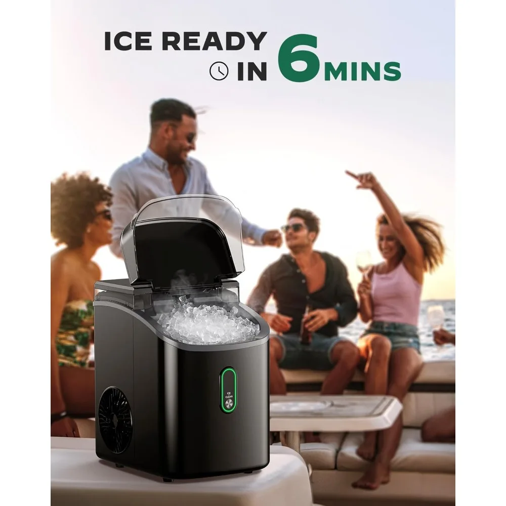 Nugget Ice Maker Countertop, Pebble Ice Maker with Soft Chewable Ice, One-Click Operation Ice Machine with Self-Cleaning