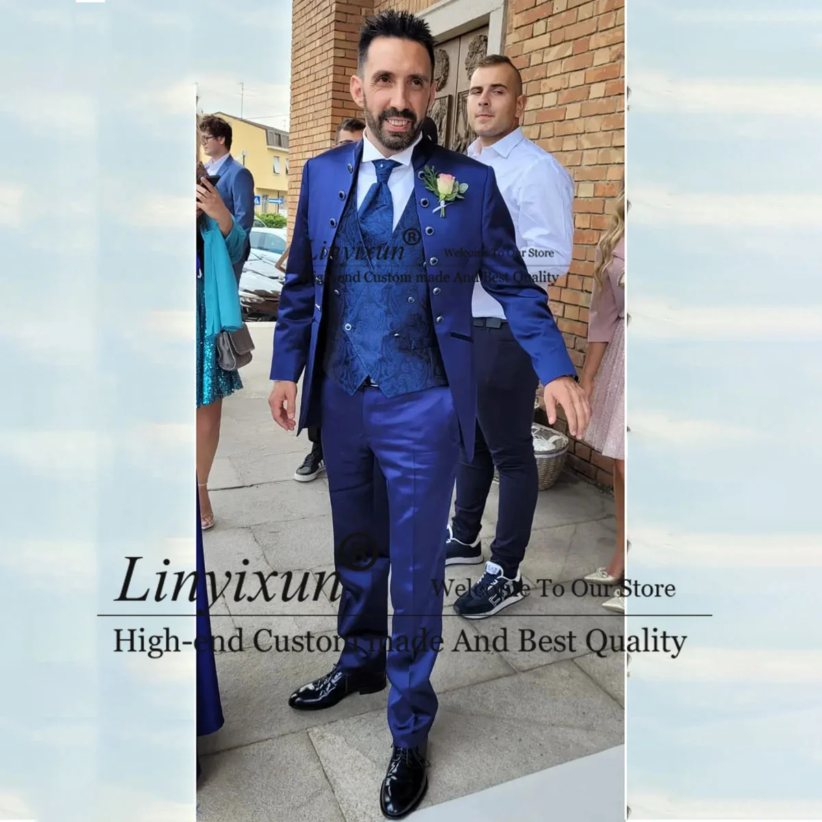 

Royal Blue Men's Wedding Suits Shawl Lapel Male Prom Blazers Sets Groom Tuxedos Slim Fit Terno Masculinos Completo