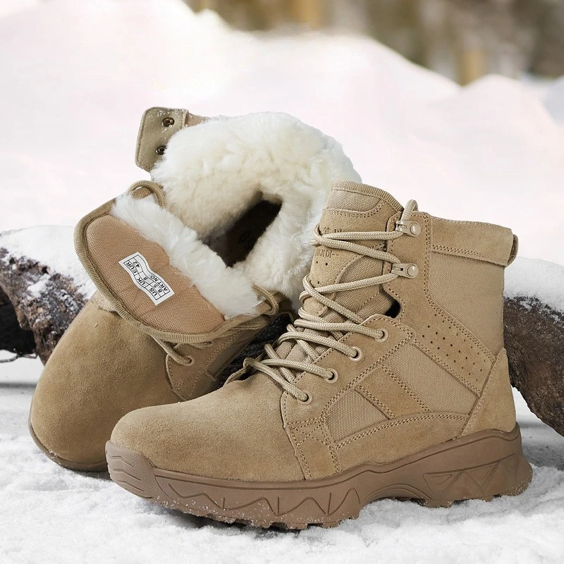 

Men's Sheepskin Outdoor Snow Boots, Pure Wool, Fleece-lined, Thickened, Waterproof, Plus Size Cotton Shoes, Non-slip, Warm Wool.