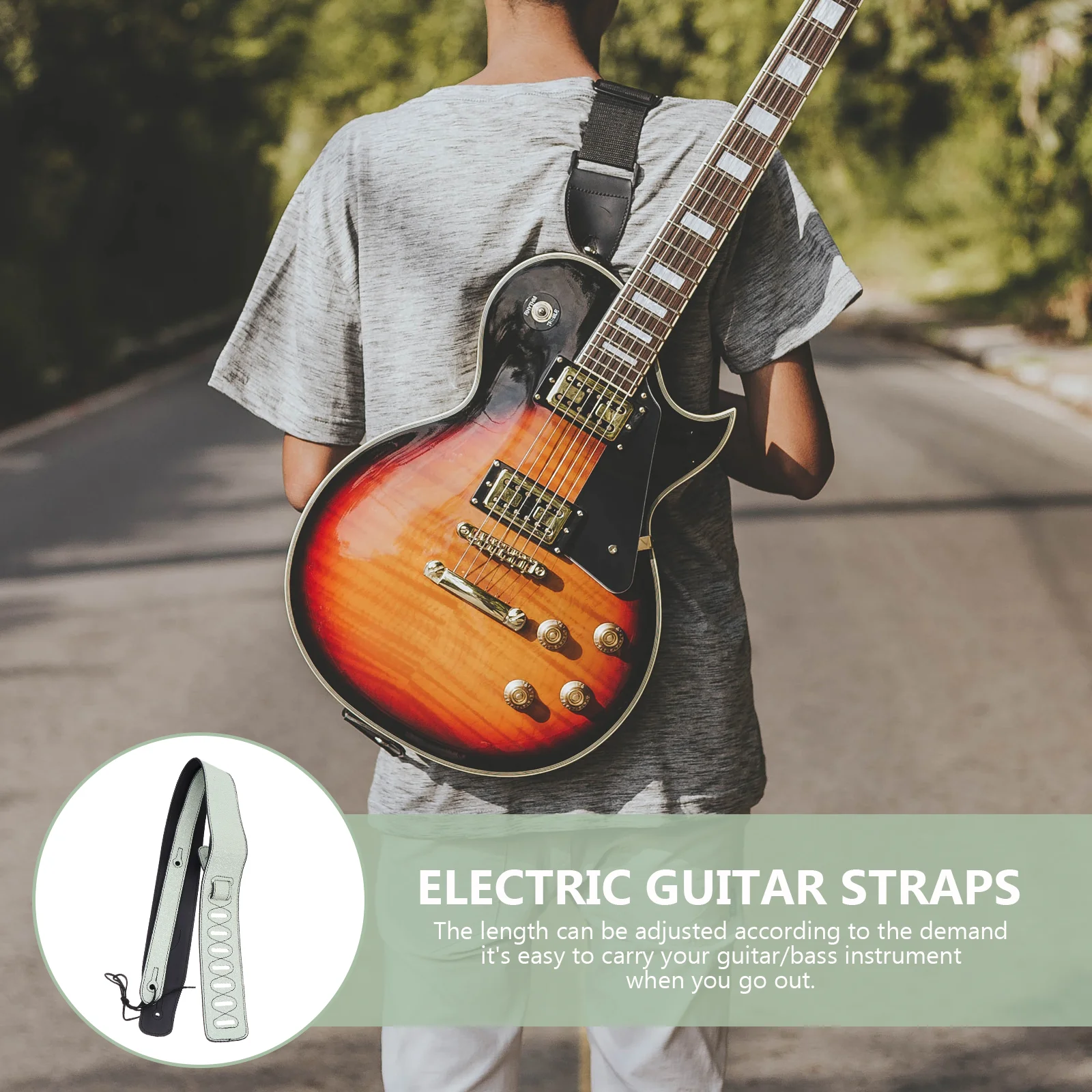 

Shoulder Strap Guitar Creative Adjustable Embroidery Straps Light Green Pu
