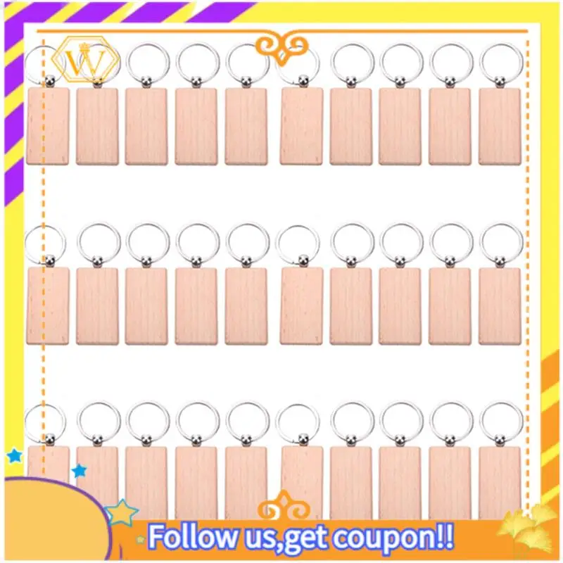 

A01K-300Pcs Blank Rectangle Wooden Key Chain Diy Wood Keychains Key Tags Can Engrave Diy Gifts
