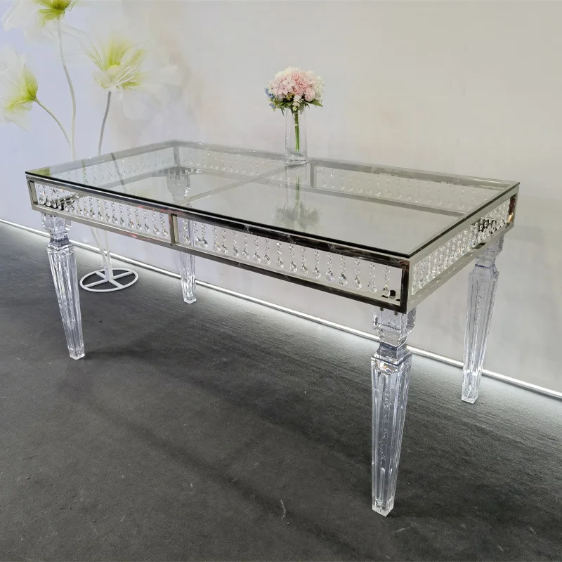

Factory Modern Hotel Wedding Banquet Stainless Steel Dining Table Outdoor Metal Wedding Table Fashion Dining Table