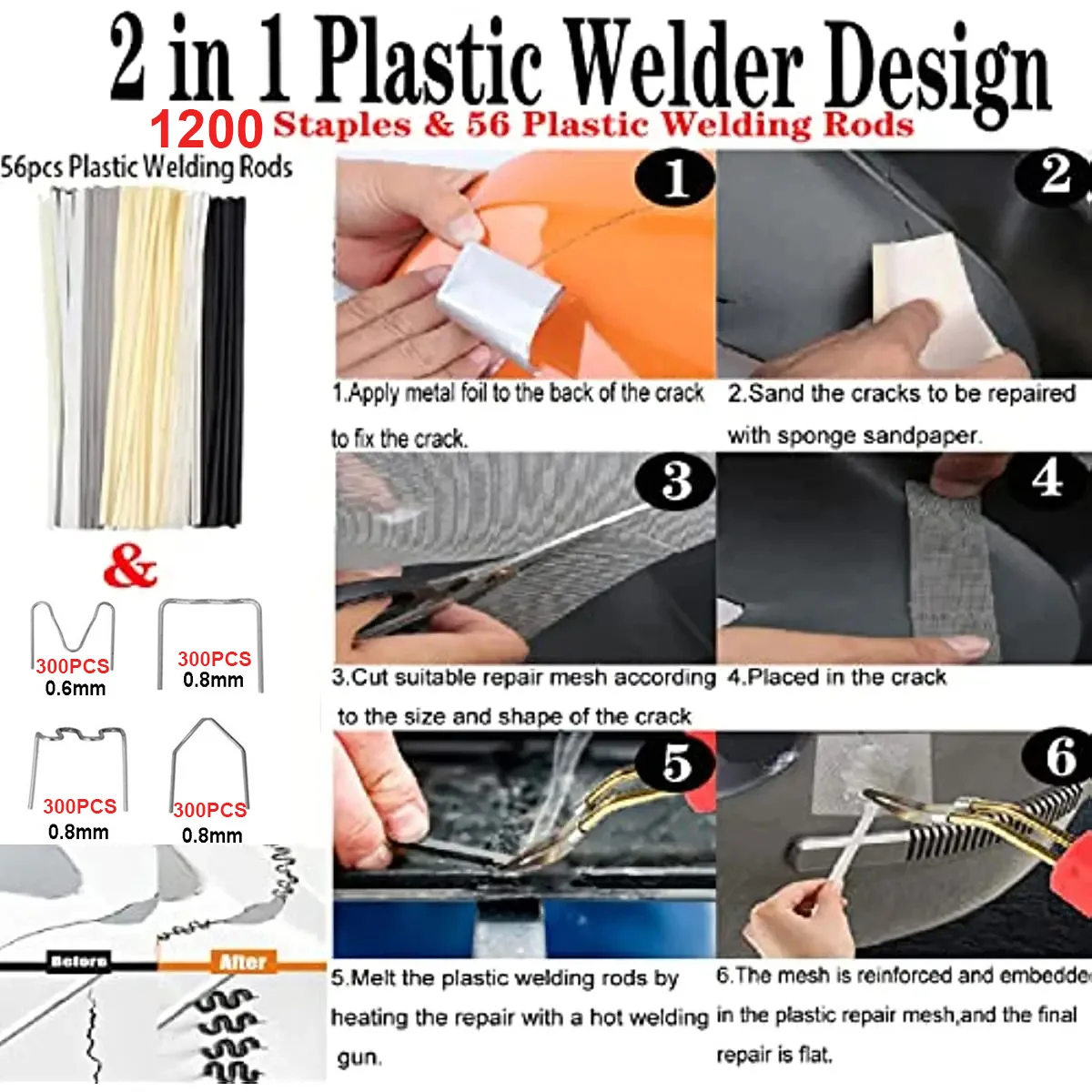 Saldatore in plastica da 150W 1200 pezzi pistola per saldatura in plastica con graffette a caldo per strumento di riparazione paraurti per auto