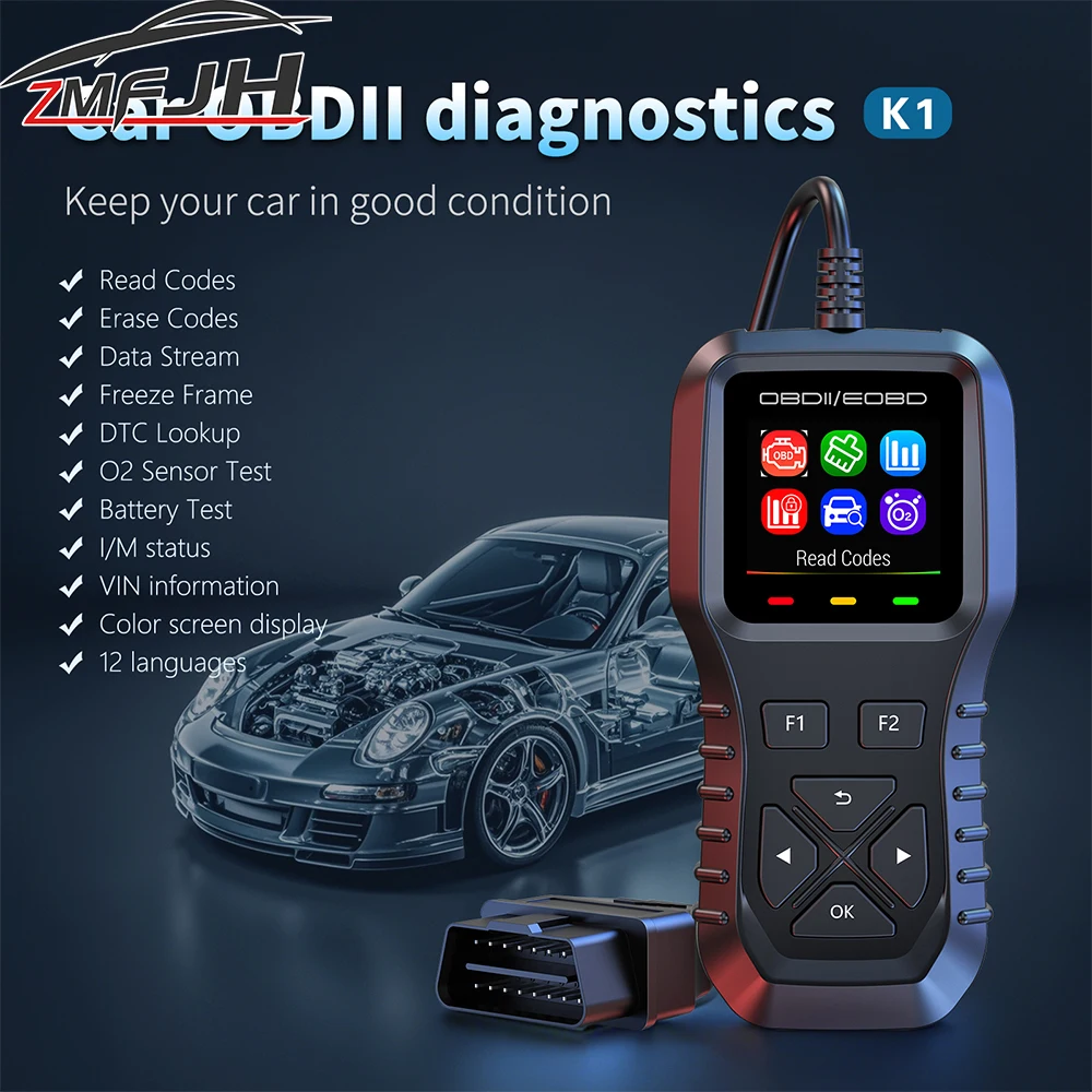 

K1 OBD2 сканер OBDII профессиональный диагностический считыватель кодов инструмент автомобильный считыватель кодов несправностей стираемые коды измеритель проверки батареи по индивидуальному заказу
