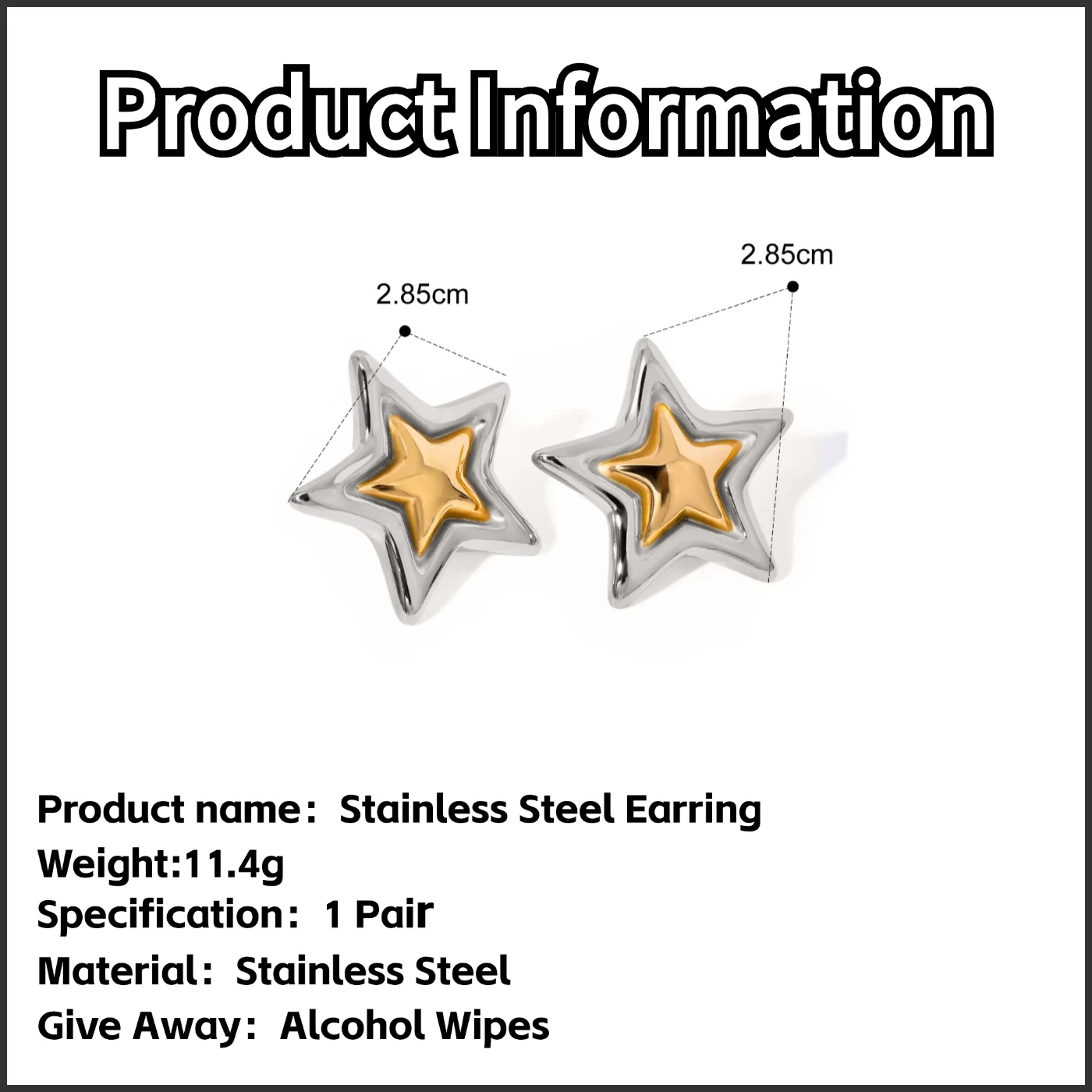 Stainless Steel Star Earrings Plated 18k Gold Color Non Tarnish Waterproof Trendy Fashion Jewelry Earrings For Women Gift