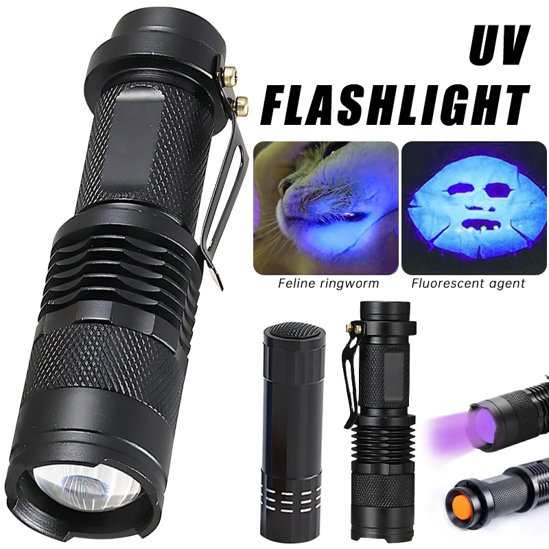 

Waterproof UV Flashlight Portable Zoomable Lamp Black Light Ultraviolet Flashlight Scorpion Pet Urine Stain Detector Tools