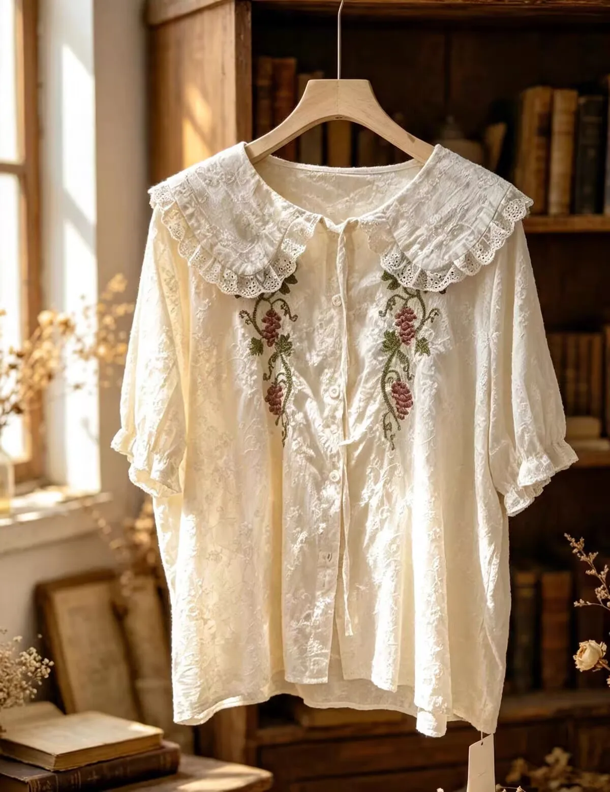 White Color Summer Short Sleeve Women Cotton Patchwork Lace Embroidery Vintage Blouse Mori Girl Sweet Lolita Shirt Top