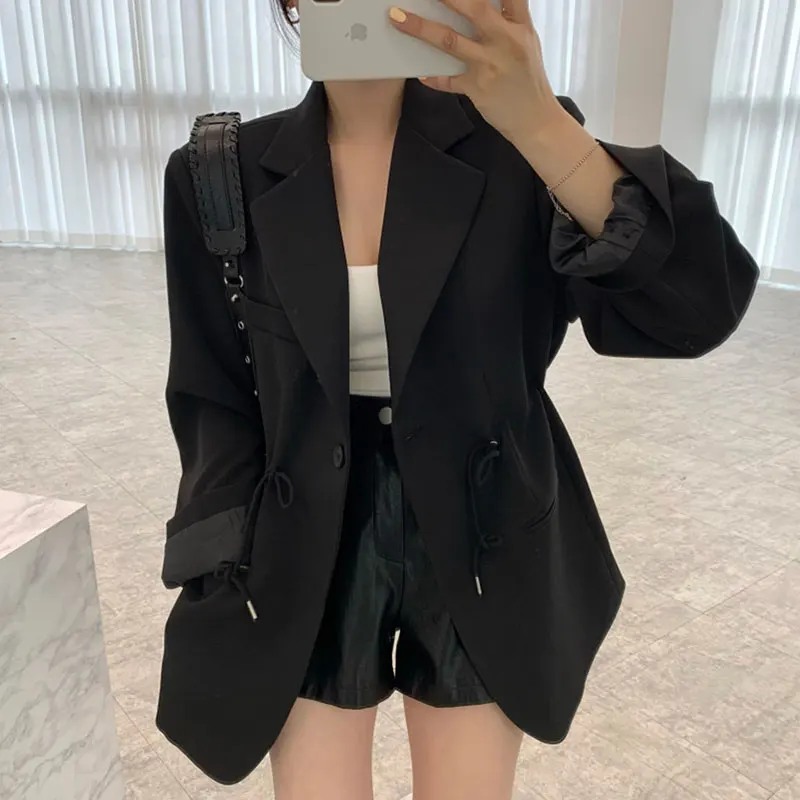 Tannt Women Blazer Drawtherope Vintage Fashion Oversize Winter Jacket Black Khaki Bandages Chic And Elegant Woman Jacket 2023