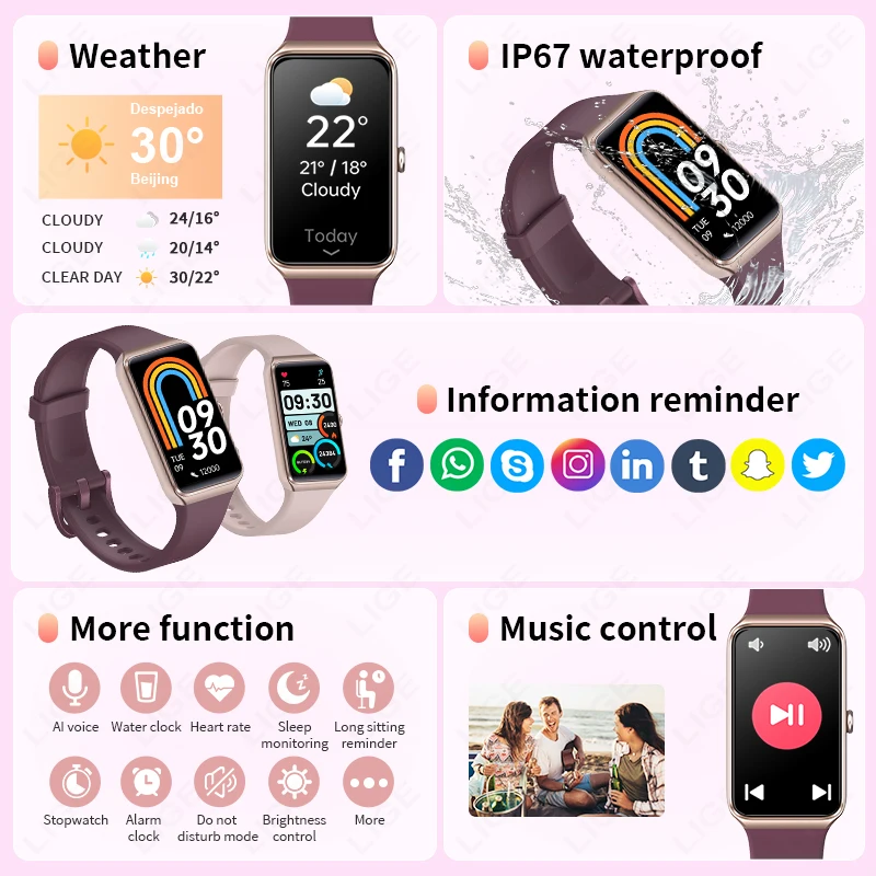 Reloj inteligente a la moda para mujer, monitorización de la presión arterial, pulsera deportiva para Fitness para hombre, relojes inteligentes con pantalla HD de 1,47 pulgadas para Xiaomi