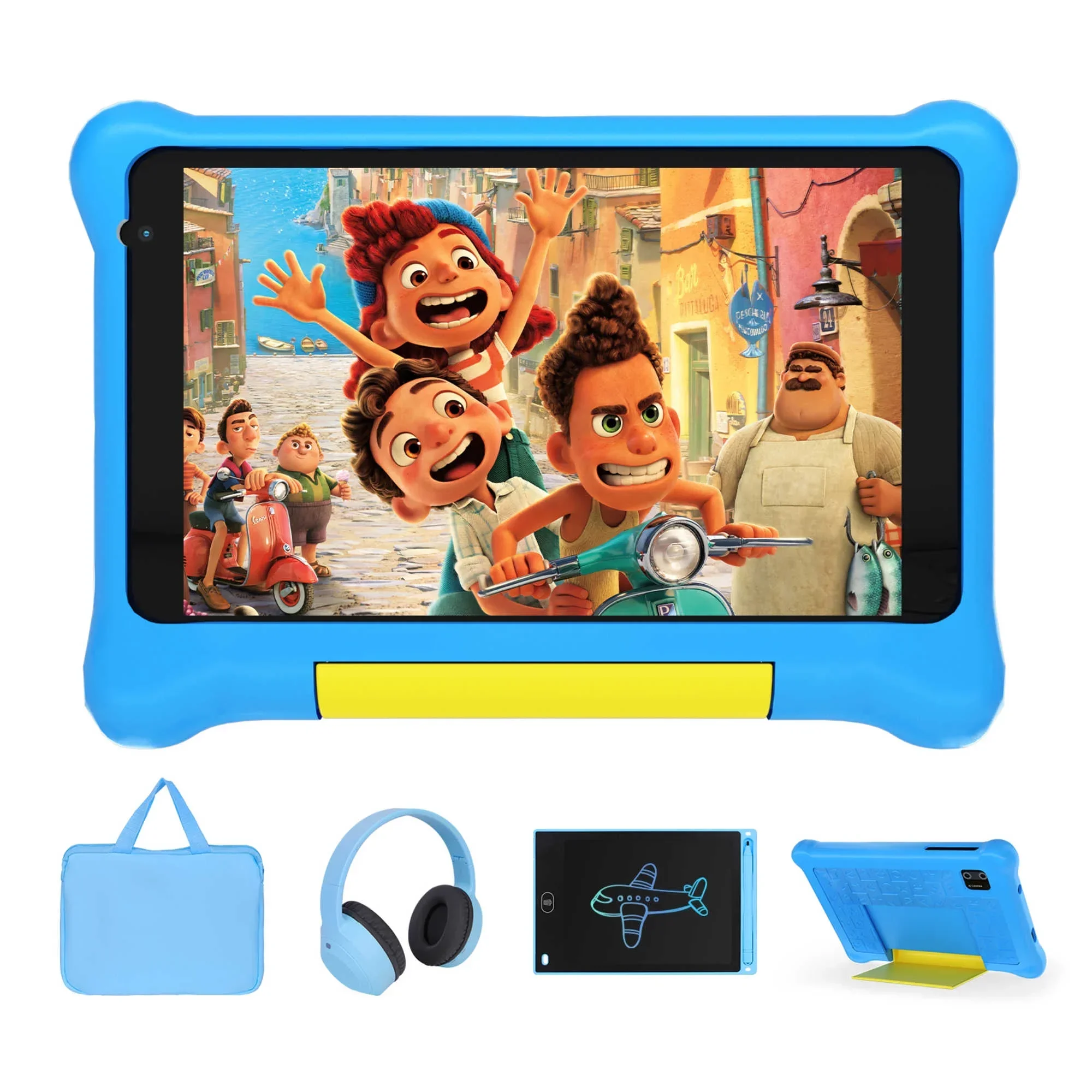 7 "Kids Learning Tablet Bundle Scrittoio Disegno Tablet Cuffie Borsa stilo Controlli parenici Android13 Quad Core 5 GB + 32 GB