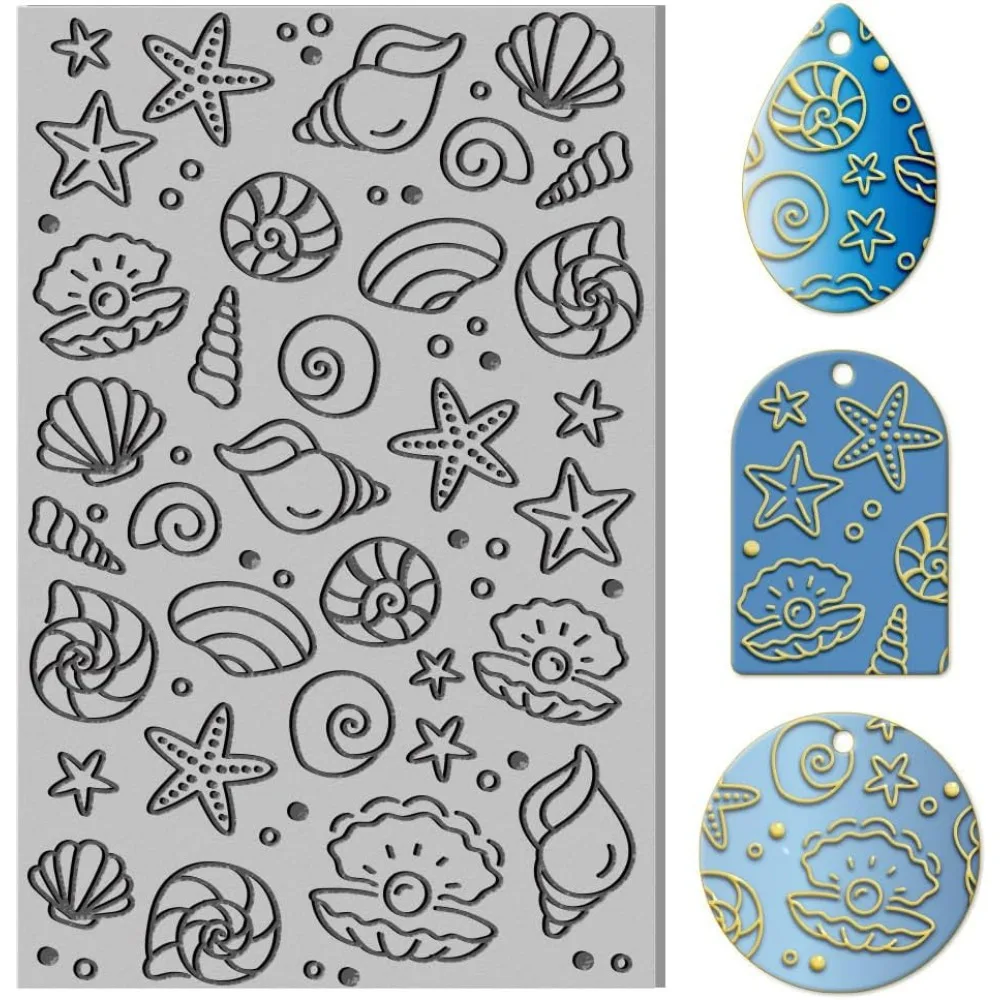 Ocean Shells Clay Texture Mat Ocean Animal Clay Modeling Pattern Pad Texture Sheets for Polymer Clay Making Earrings Jewelry