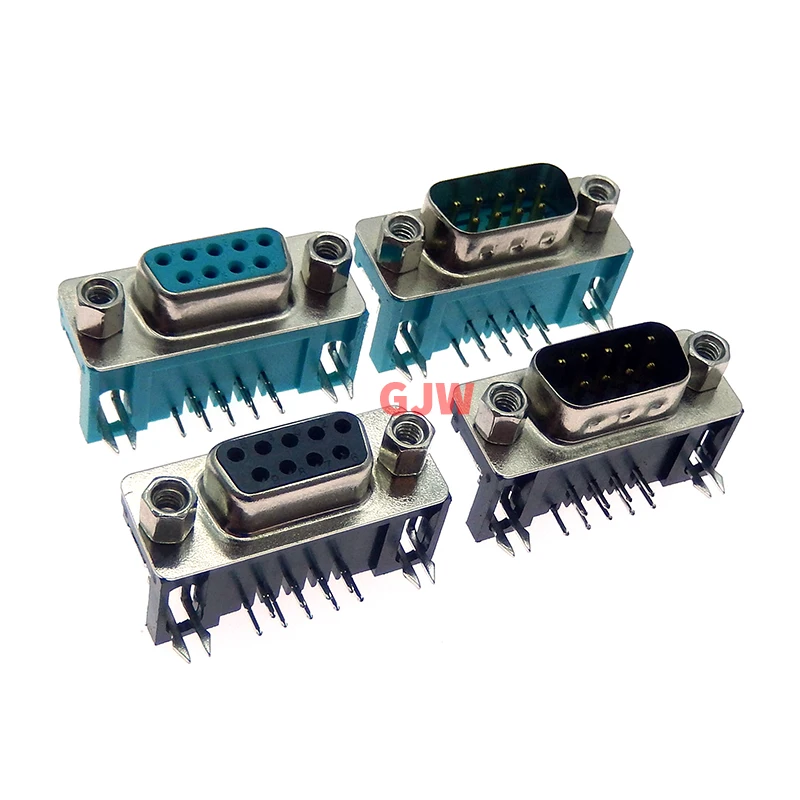 1PCS DB9 DR9 Green Black PCB Angle 90 connector data cable connector plug 9pin port socket female&Male D type adapter