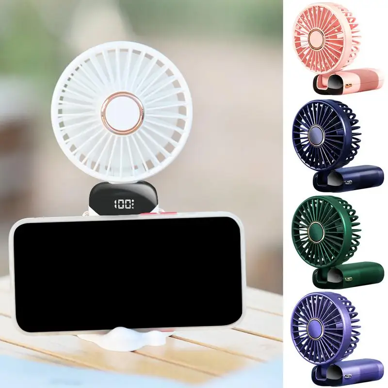 

Portable Handheld Fan With Phone Holder Personal Foldable Standing Fan LED Digital Display USB Rechargeable Fan With 5 Speeds