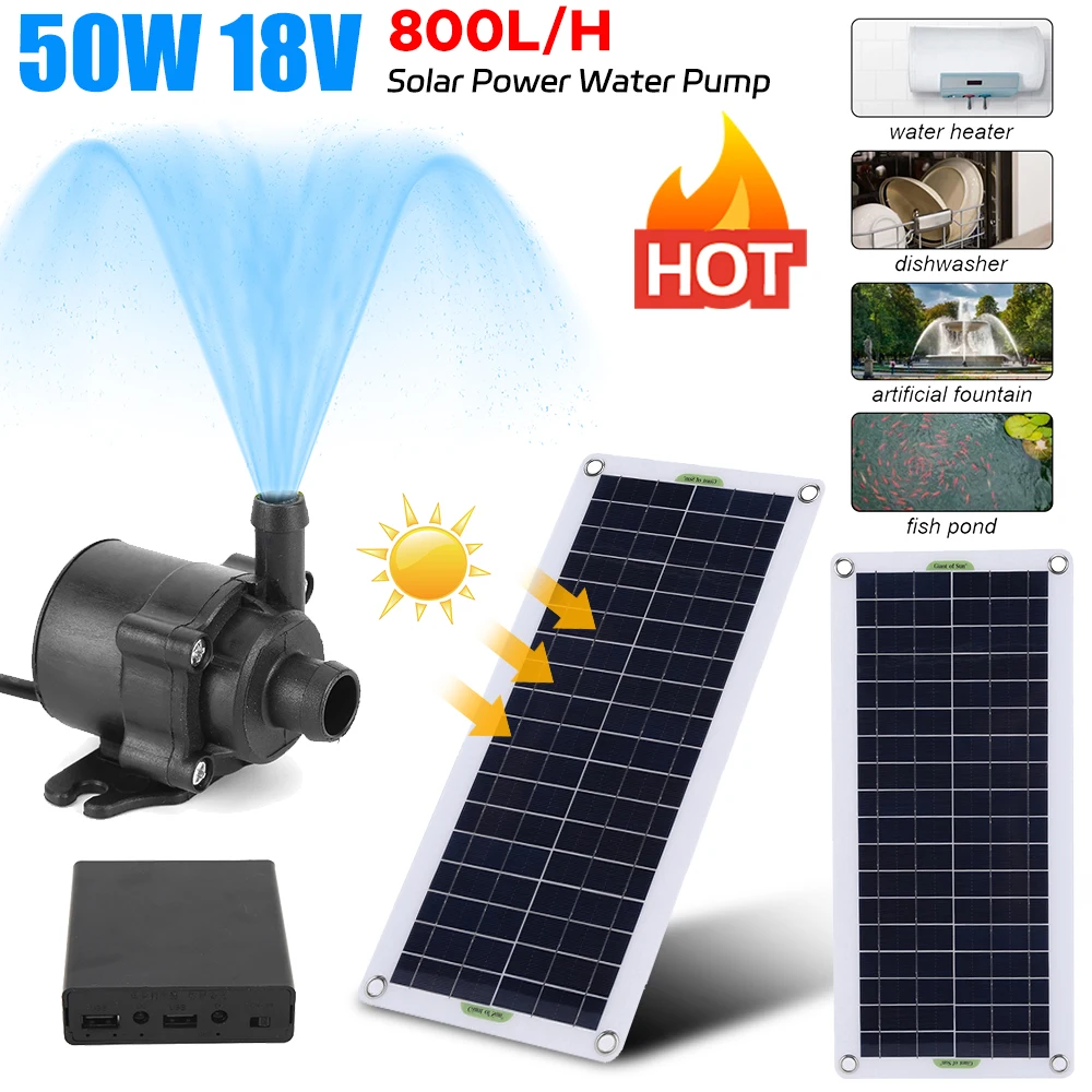 50W 18V Solar Fountain Pump Ultra-quiet Solar Powered Water Pump Set Portable Outdoor Garden Watering System for Bird Bath Pond