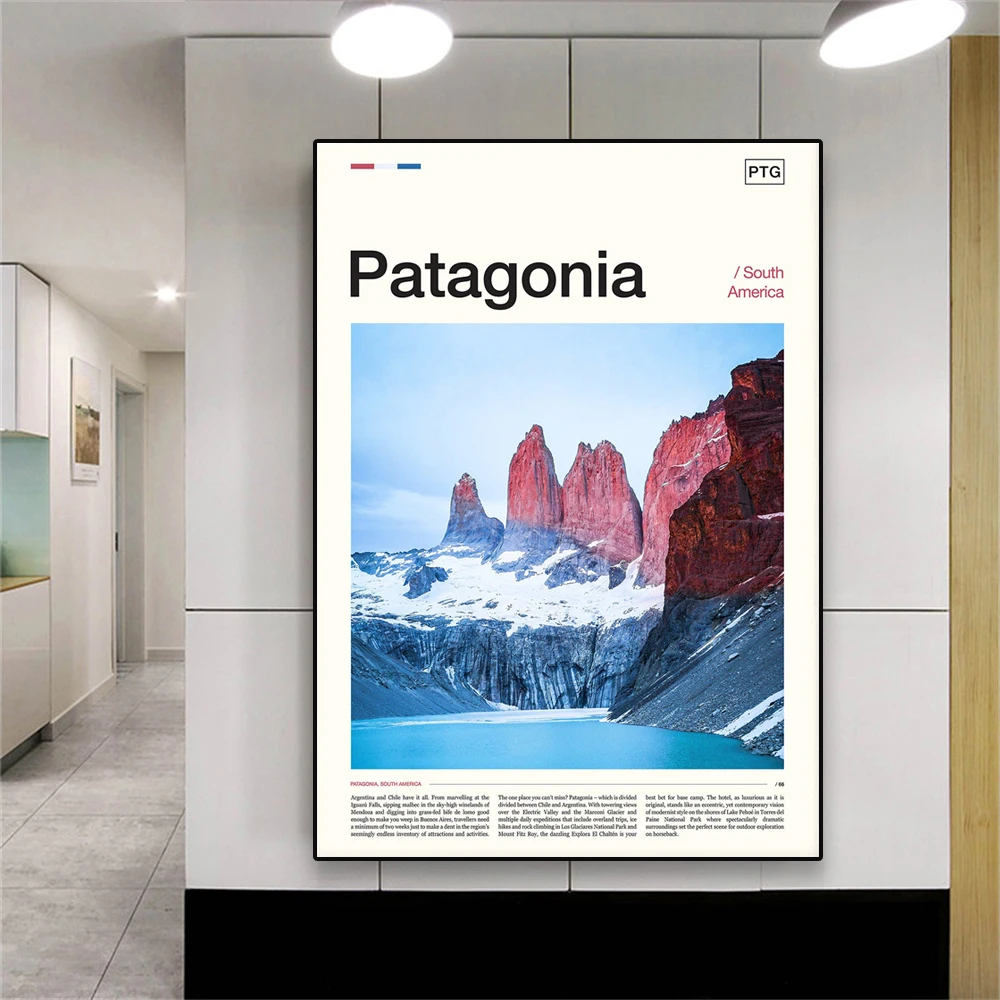 1 pieza de póster moderno sin marco con estampado de Patagonia, póster de viaje de Chile, pintura en lienzo de Chile, imagen de Patagonia Chile para la sala de estar del hogar W