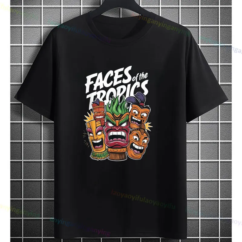Camiseta gráfica divertida de tótem polinesio y máscara Tiki, camiseta informal de estilo Humor, camiseta de manga corta de algodón puro negro, ropa para exteriores