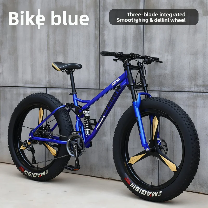 دراجة جبلية زرقاء للبالغين على الطرق الوعرة 3 في 1 متغيرة السرعة لإطارات الثلج على الشاطئ ممتصة للصدمات عجلة كبيرة 4.0 واسعة جدًا #3