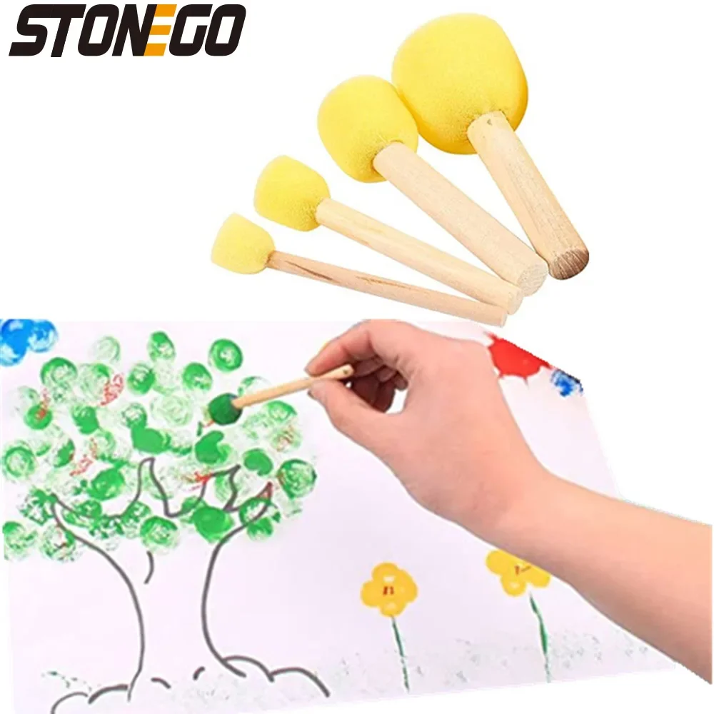 

Губка с деревянной ручкой, кисть для рисования для детей, инструменты для рисования цветов, школьные принадлежности для рукоделия