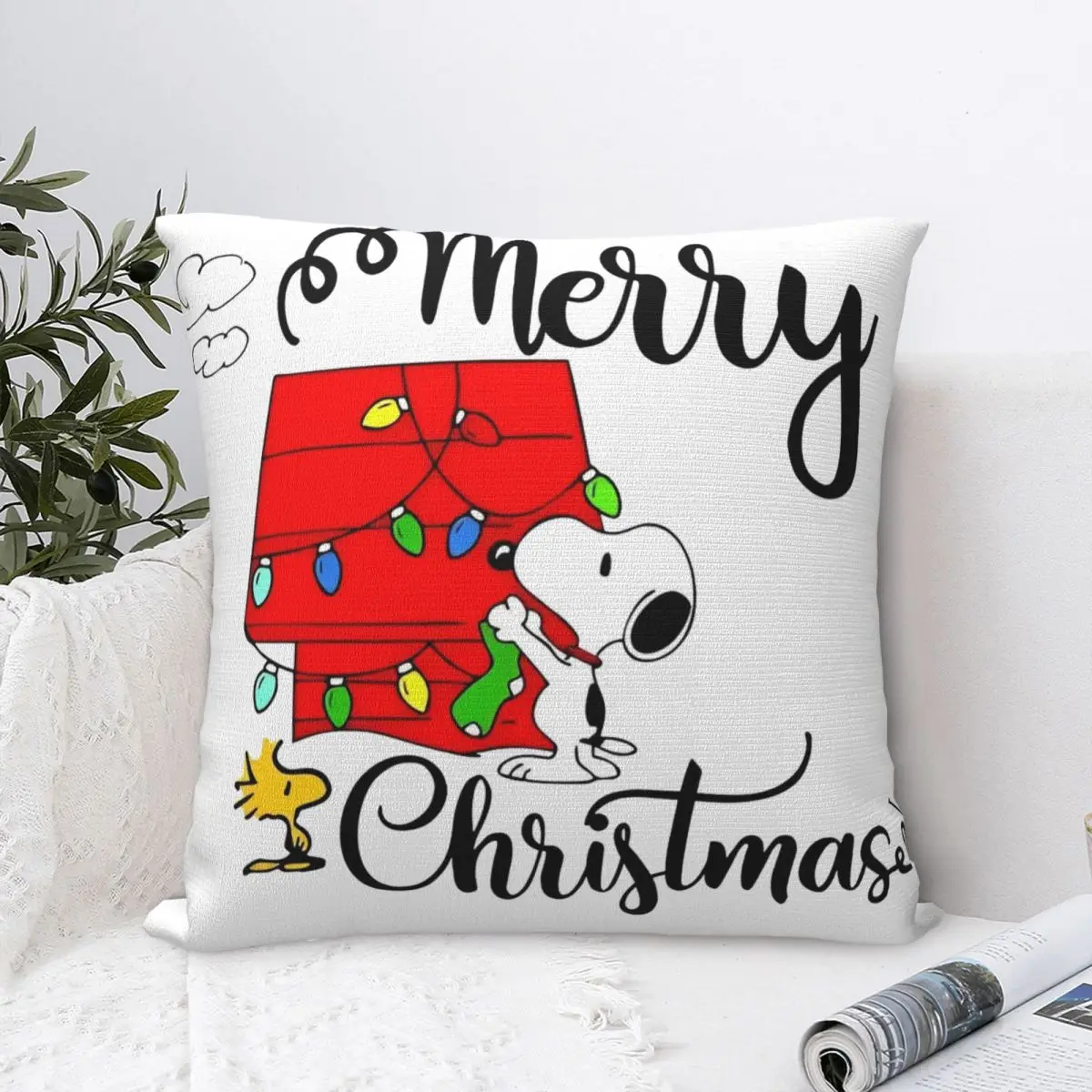 Christmas Snoopy Cartoon Pillow Cover Woodstock Peanuts Charlie Brown Pillow Case For Home Decor Cushion Cover Pillowcases