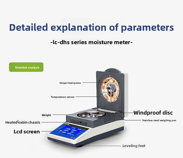 مقياس الرطوبة السريع للهالوجين، الحبوب، الشاي، الذرة، مقياس الرطوبة، جهاز اختبار محتوى الرطوبة الصغير #4