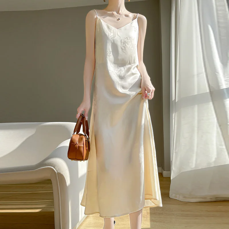 

24 Summer New Suspender Dress Female V-neck Drape A Word Slim Joker High Sense Bottoming Long Skirt