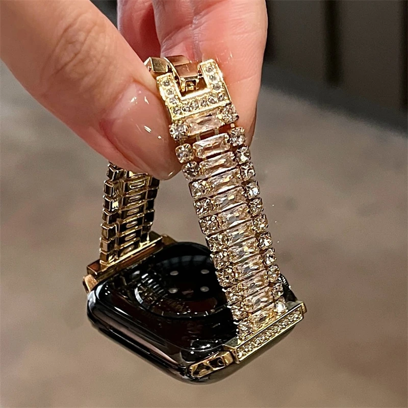 Glitter Diamond Metal Strap For Apple Watch Series 9 8 7 6 SE 4 5 45/44/42mm Slim Woman Bracelet IWatch Ultra 2 49mm 40mm 38mm